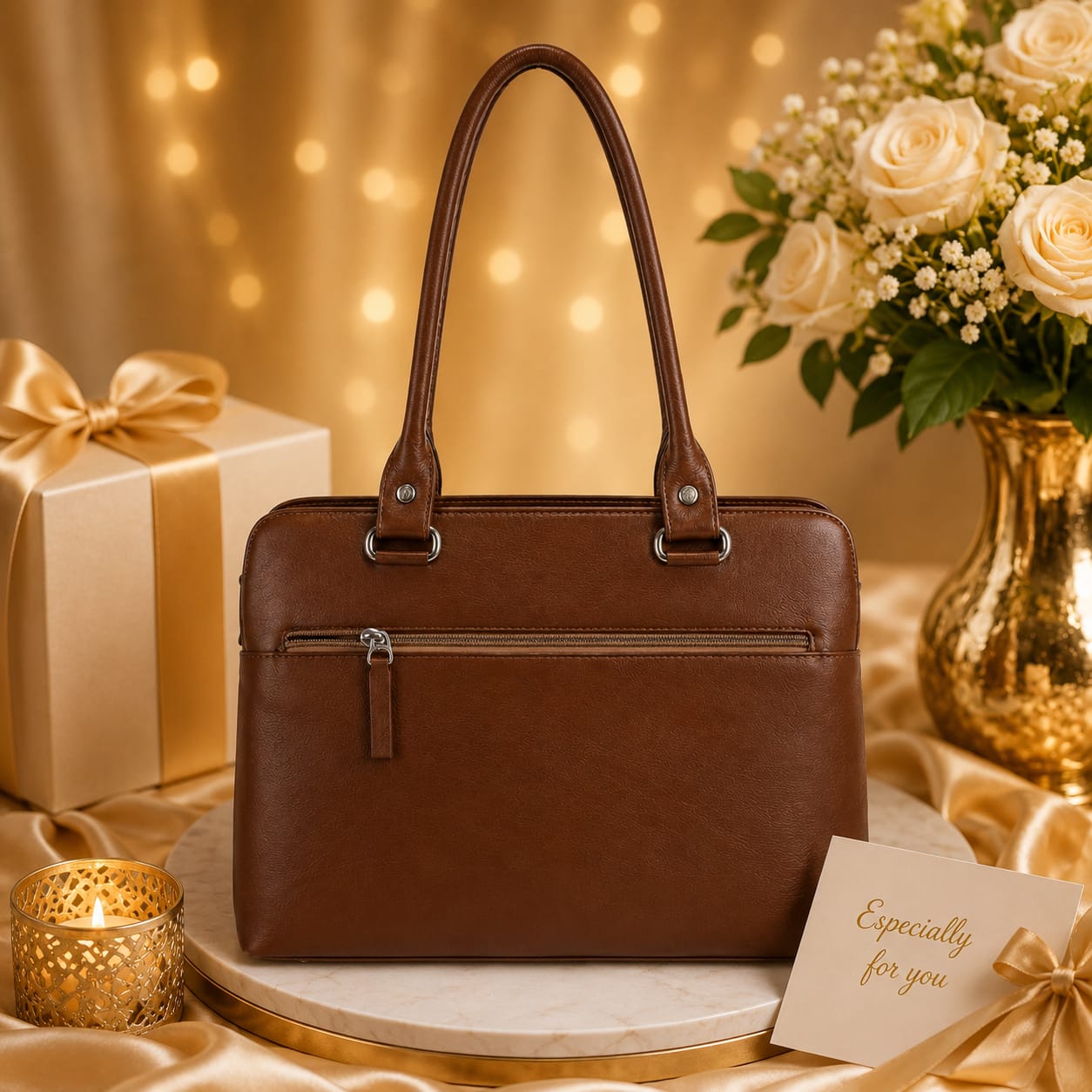 Luxcariiy Brown Genuine Leather Tote Bag for Women – Large Zippered Work, Office & Everyday Shoulder Handbag