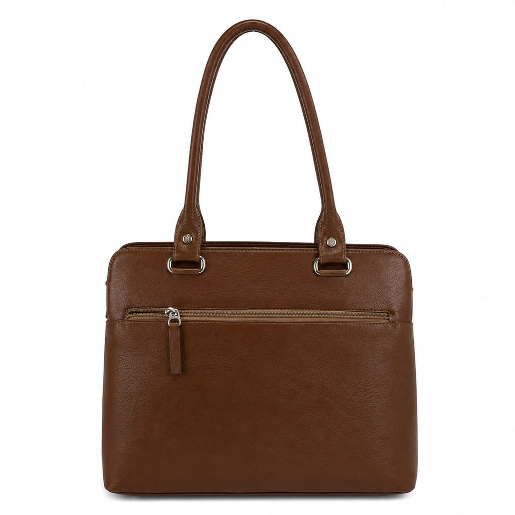 Luxcariiy Brown Genuine Leather Tote Bag for Women – Large Zippered Work, Office & Everyday Shoulder Handbag