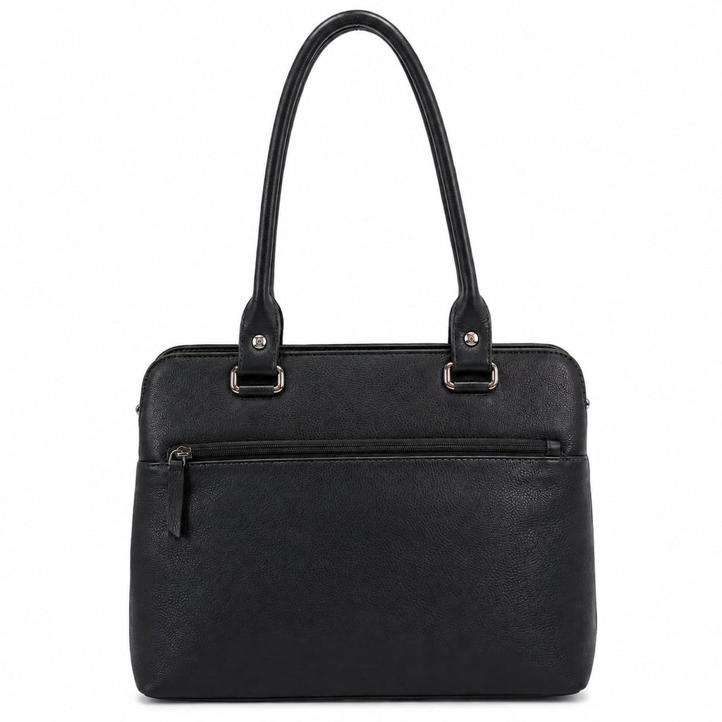 Luxcariiy Black Genuine Leather Tote Bag for Women – Large Leather Laptop Work Tote, Zippered Shoulder Handbag with Pockets for Office, Business, Travel & Everyday Use
