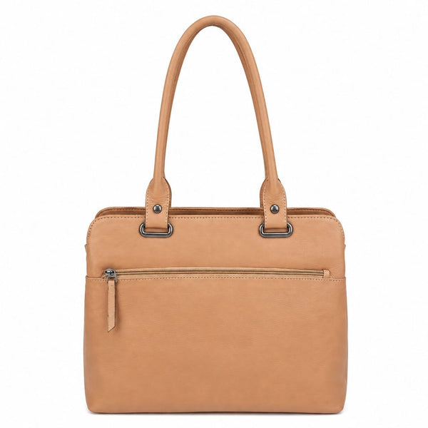 Luxcariiy Genuine Leather Tote Bag for Women – Large Tan Brown Leather Handbag, Shoulder Work Bag, Laptop Tote with Zipper & Pockets