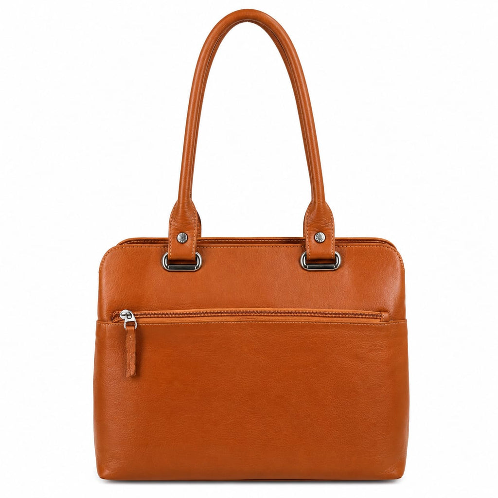 Luxcariiy Genuine Leather Tote Bag for Women – Cognac Brown Large Zipper Handbag, Professional Work, Office, Business & Everyday Shoulder Bag