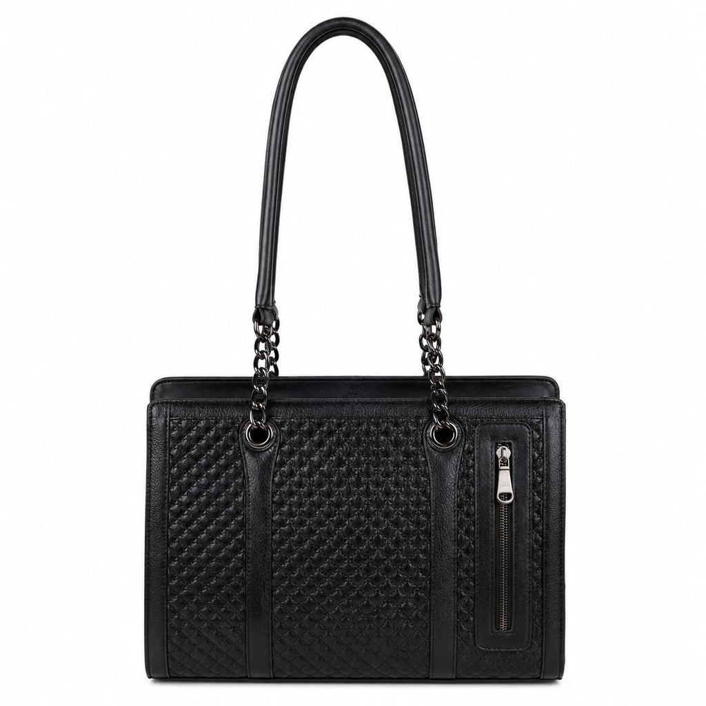 Luxcariiy Black Genuine Leather Tote Bag for Women – Large Zippered Work, Office, Laptop & Travel Shoulder Handbag with Pockets