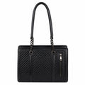 Luxcariiy Black Genuine Leather Tote Bag for Women – Large Zippered Work, Office, Laptop & Travel Shoulder Handbag with Pockets