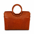 Luxcariiy Genuine Leather Tote Bag for Women – Brown Crocodile Embossed Structured Top Handle Handbag, Large Leather Work Bag & Everyday Purse