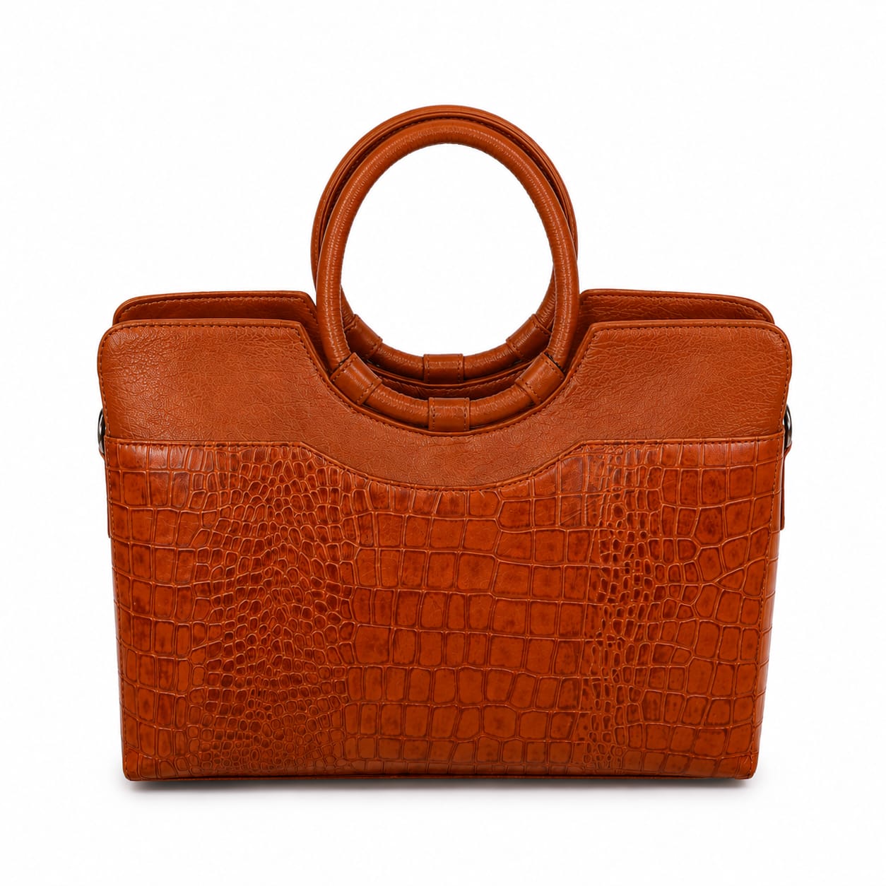 Luxcariiy Genuine Leather Tote Bag for Women – Brown Crocodile Embossed Structured Top Handle Handbag, Large Leather Work Bag & Everyday Purse