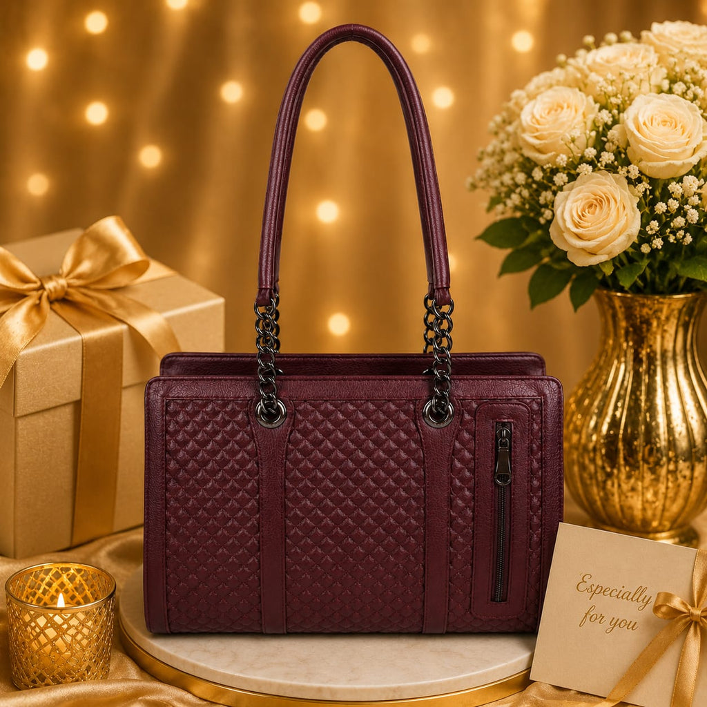 Luxcariiy Women’s Genuine Leather Tote Bag – Large Burgundy Leather Handbag, Shoulder Work Bag with Zipper & Pockets, Luxury Laptop Tote for Office, Travel & Everyday Use