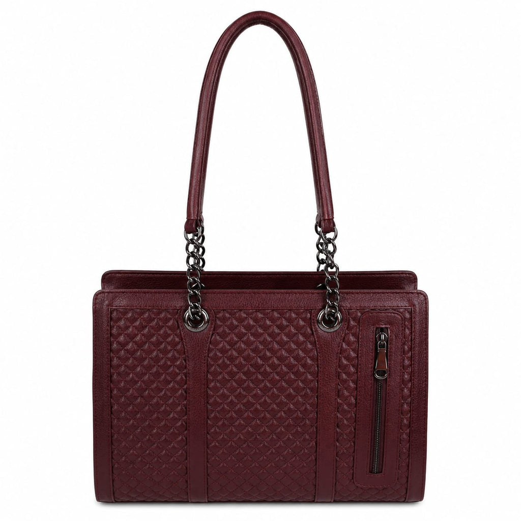 Luxcariiy Women’s Genuine Leather Tote Bag – Large Burgundy Leather Handbag, Shoulder Work Bag with Zipper & Pockets, Luxury Laptop Tote for Office, Travel & Everyday Use