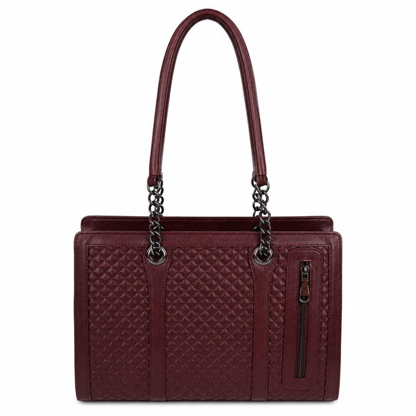 Luxcariiy Women’s Genuine Leather Tote Bag – Large Burgundy Leather Handbag, Shoulder Work Bag with Zipper & Pockets, Luxury Laptop Tote for Office, Travel & Everyday Use