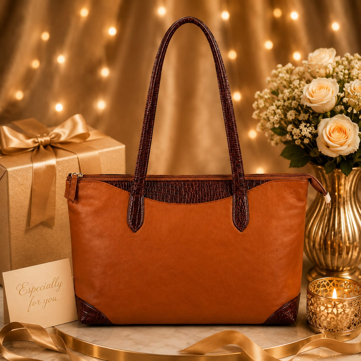 Luxcariiy Genuine Leather Tote Bag for Women – Large Zippered Leather Laptop Work Tote, Shoulder Handbag & Travel Bag