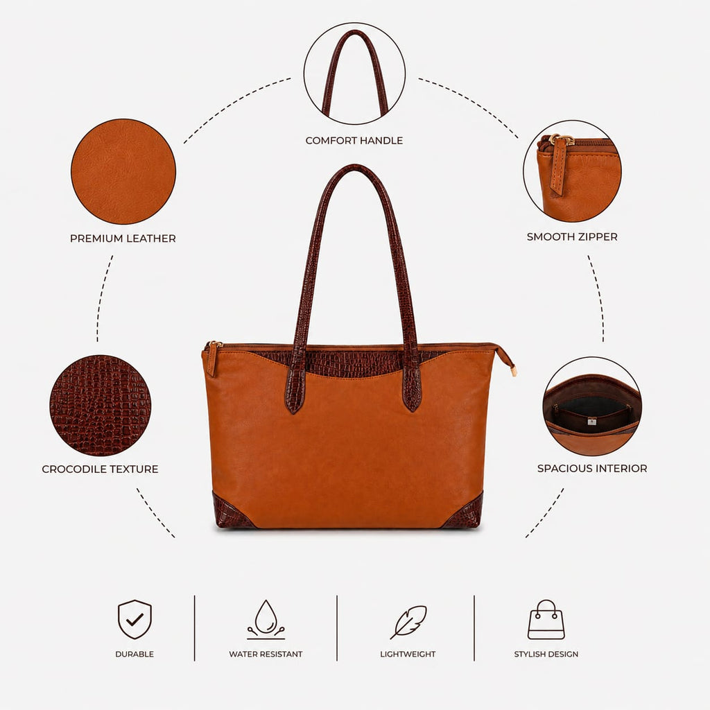 Luxcariiy Genuine Leather Tote Bag for Women – Large Zippered Leather Laptop Work Tote, Shoulder Handbag & Travel Bag