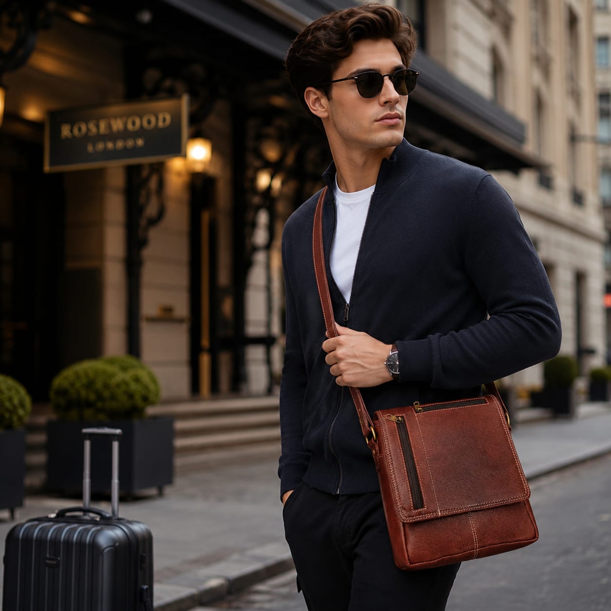 Luxcariiy Brown Genuine Leather Crossbody Messenger Bag for Men & Women – Handmade Vintage Leather Shoulder Travel Bag with Adjustable Strap & Multiple Pockets