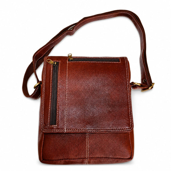 Luxcariiy Brown Genuine Leather Crossbody Messenger Bag for Men & Women – Handmade Vintage Leather Shoulder Travel Bag with Adjustable Strap & Multiple Pockets