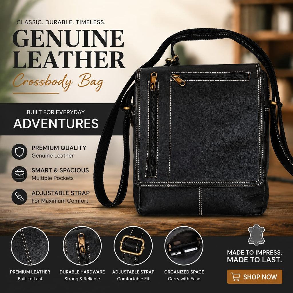 Genuine Leather Crossbody Bag for Men & Women – Handmade Messenger Shoulder Satchel Bag for Travel, Work & Everyday Carry