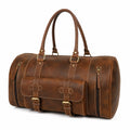 Luxcariiy Brown Genuine Leather Duffle Bag for Men & Women – Handmade Large Weekender Travel Duffel Bag with Multiple Pockets & Shoulder Strap