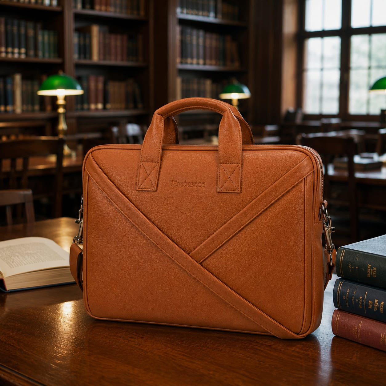 Luxcariiy Eminence Tan Genuine Leather Laptop Bag for Men – 15.6 & 16 Inch Professional Business Briefcase with Padded Laptop Compartment, Premium Office Work Travel Messenger Bag