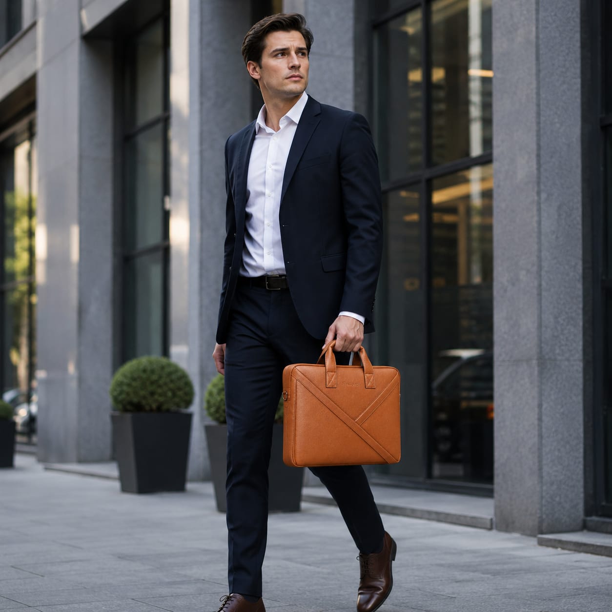 Luxcariiy Eminence Tan Genuine Leather Laptop Bag for Men – 15.6 & 16 Inch Professional Business Briefcase with Padded Laptop Compartment, Premium Office Work Travel Messenger Bag