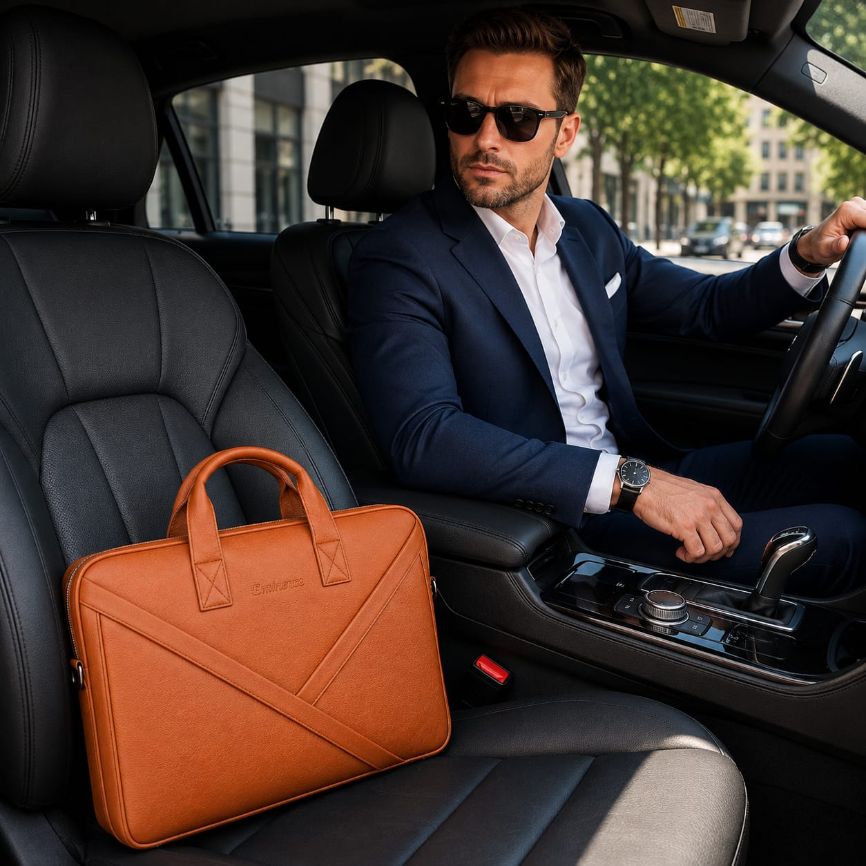 Luxcariiy Eminence Tan Genuine Leather Laptop Bag for Men – 15.6 & 16 Inch Professional Business Briefcase with Padded Laptop Compartment, Premium Office Work Travel Messenger Bag